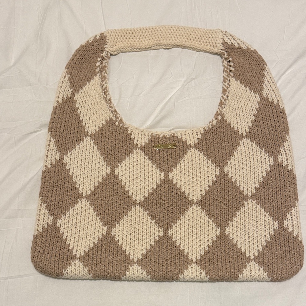 Stylish Tan and Cream Knit Women's Bag